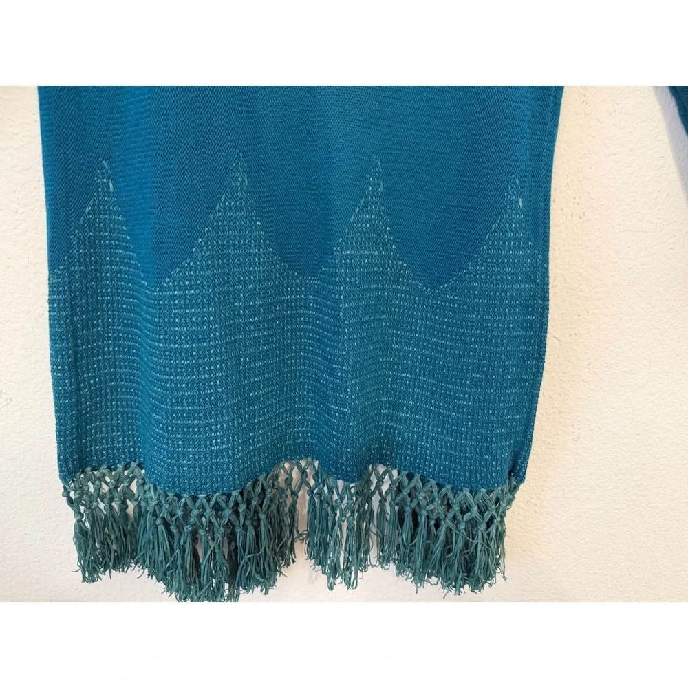 Lilly Pulitzer Teal Open Front Fringe Cardigan Sweater L Boho Coast‎